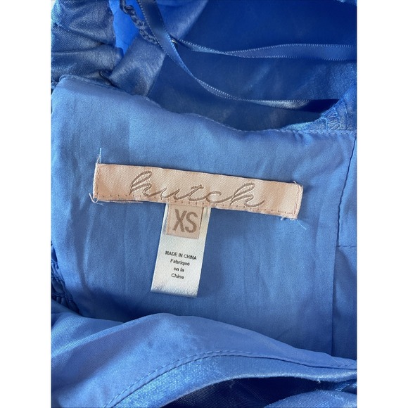 Anthropologie Hutch Twist-Front Puff-Sleeve Ruffle-Hem Midi Dress Sky Blue XS - Picture 9 of 13